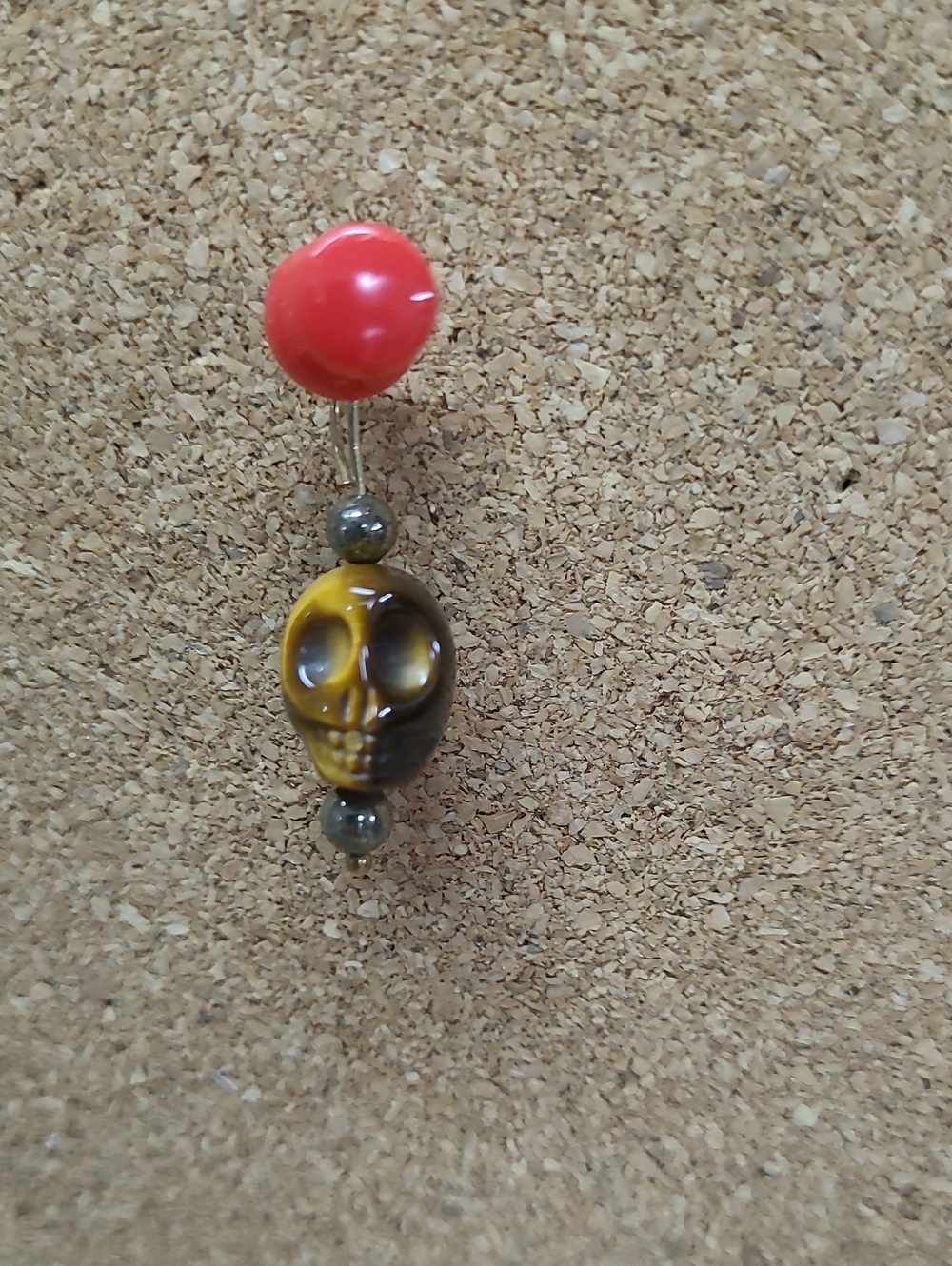 Tiger Eye 13mm Skull 4mm Pyrite 35mm Pendant Gold-Tone Findings Jumpring NWT